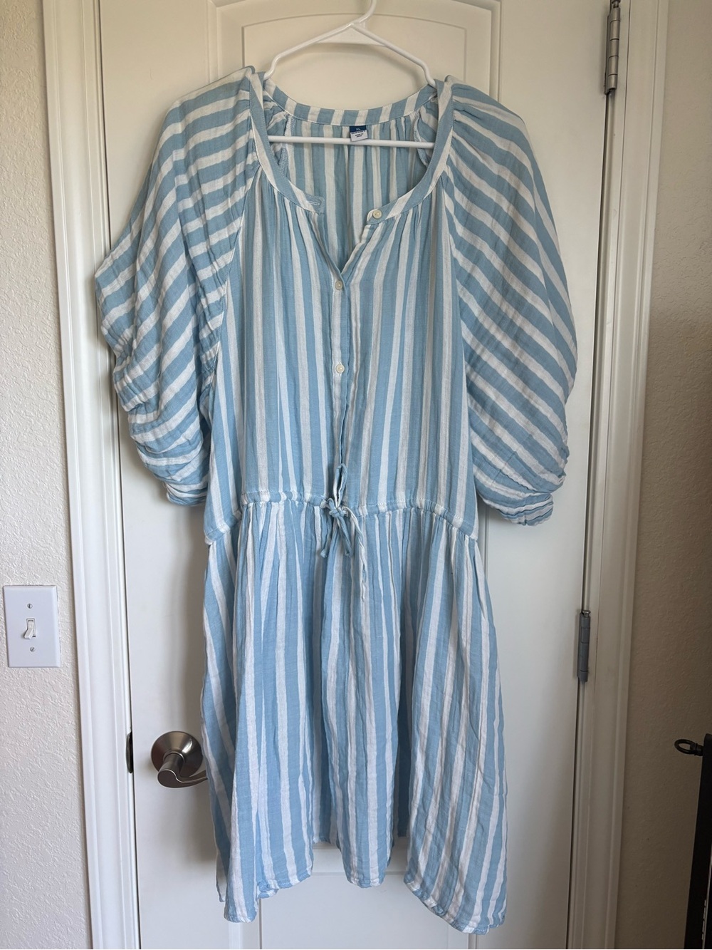 Old Navy Womens Cotton Blue & White Stripes Dress With Puff Sleeves - Size XL